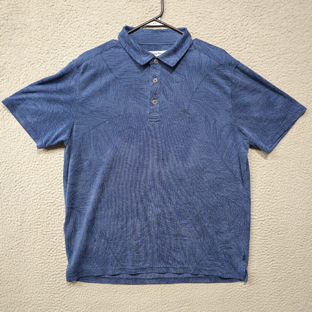 Tommy Bahama Shirt Mens Large Blue Polo Palmetto Beach Preppy Short Sleeve